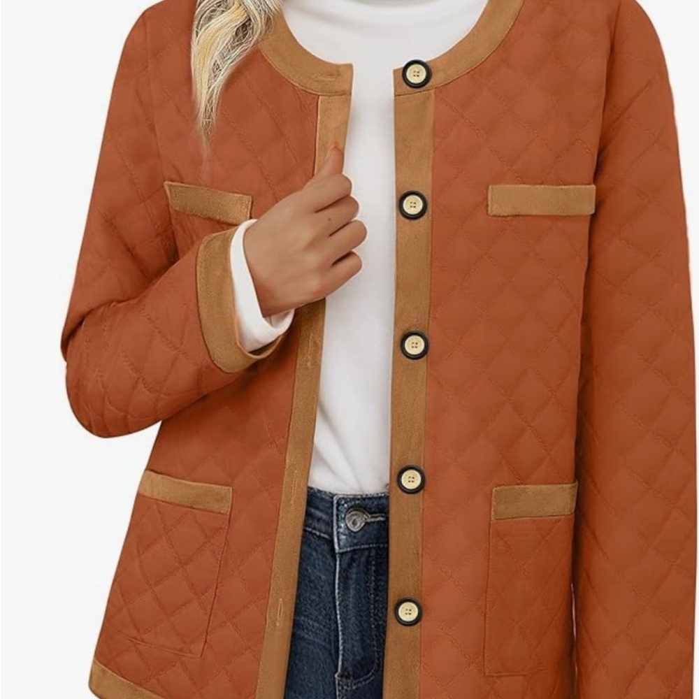 Women's Diamond Quilted Jacket in Pumpkin/Orange color way
